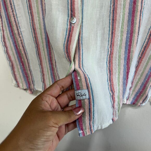 Rails Zuma Havana Striped Button Down Shirt Linen Blend Medium Women - Picture 3 of 7
